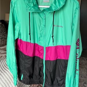 Columbia Women's Tri-Tone Windbreaker - Teal, Magenta, and Black